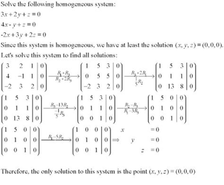 How do you solve a homogeneous system of linear equations in MATLAB?