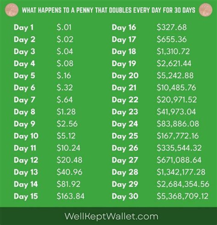 How much is 1 dollar doubled for 30 days?