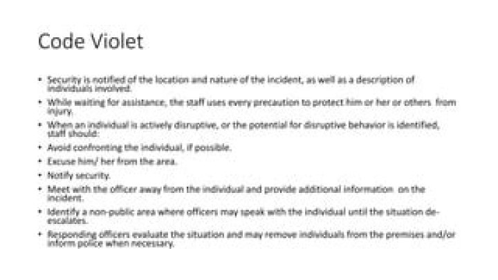 What does code violet mean in a hospital?