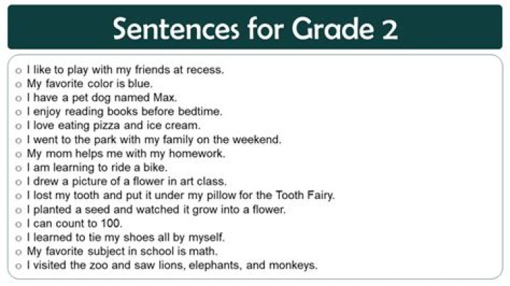 What is a simple sentence for grade 2?