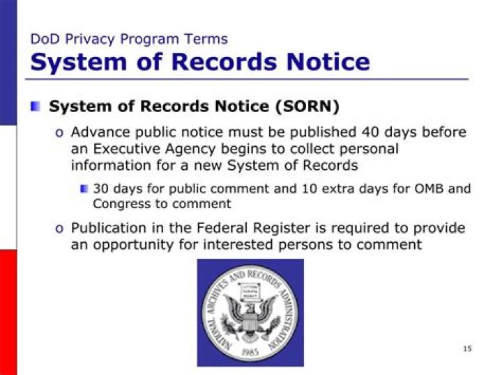 What is a system of records notice Sorn filed?