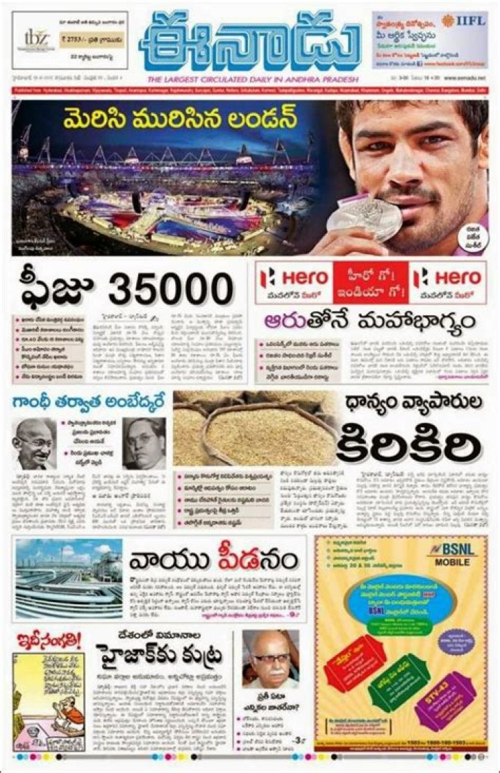 Which is the most circulated newspaper in Andhra Pradesh?